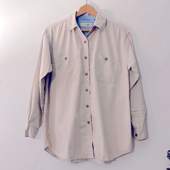 Vintage 90s Mountain Lake Work Shirt Khaki Oversized Button Down Mens Small - Picture 1 of 5